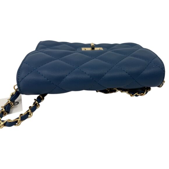 Quilted Chain Mini Purse Blue Ophelia Roe NEW gold chain strap - Picture 4 of 12